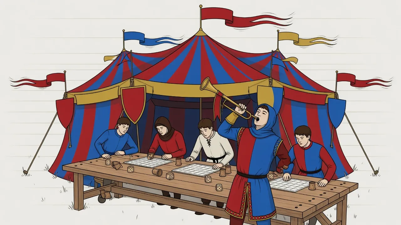 Tournament pavilion with dice games
